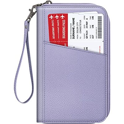 FINTIE Passfodral reseplånbok för familj 4-6, RFID-blockerande resedokument organiserare, kopplingsväska för pass, visitkort, kreditkort, boardingkort, lila FINTIE Passfodral reseplånbok för familj 4-6, RFID-blockerande resedokument organiserare, kopplingsväska för pass, visitkort, kreditkort, boardingkort, lila