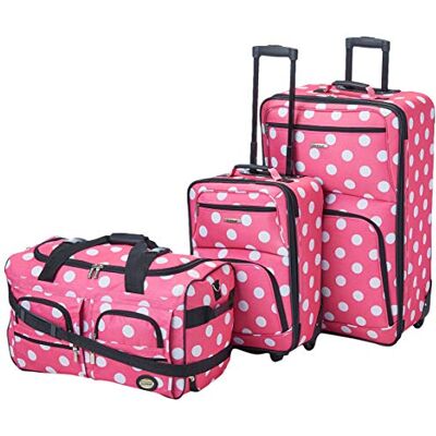 Rockland 3 st bagageset, klar, 3 st bagageset, Pinkdot, En storlek, Melbourne hård sida expanderbart spinner-hjul bagage Rockland 3 st bagageset, klar, 3 st bagageset, Pinkdot, En storlek, Melbourne hård sida expanderbart spinner-hjul bagage