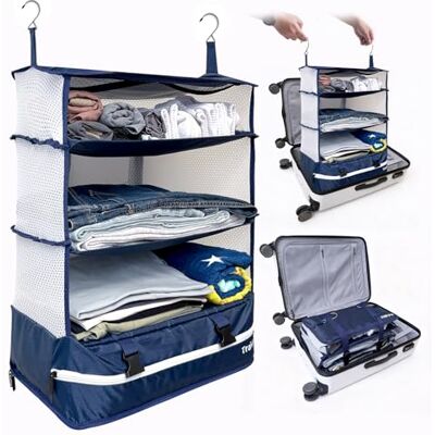Fusion Stow-N-Go Portable Hanging Travel Shelves, Packing Organizer for Luggage. Carry on Closet for Clothes. Expandable Packing Cube. Travel Essentials. Blue XL Fusion Stow-N-Go Portable Hanging Travel Shelves, Packing Organizer for Luggage. Carry on Closet for Clothes. Expandable Packing Cube. Travel Essentials. Blue XL