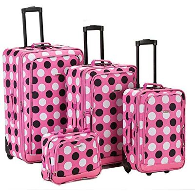 Rockland Unisex vuxen resväska set, Rosa med prickar, 4-Piece Set (14/19/24/28), Escape 4-delat vertikalt bagageset Rockland Unisex vuxen resväska set, Rosa med prickar, 4-Piece Set (14/19/24/28), Escape 4-delat vertikalt bagageset