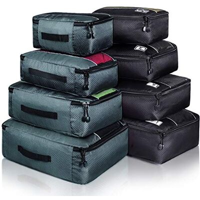 Idesort 8 set packkuber, resebagage väskor organiserare blandade färger set (svart grå) Idesort 8 set packkuber, resebagage väskor organiserare blandade färger set (svart grå)