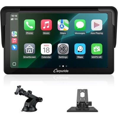 CARPURIDE Bilstereo, bärbar trådlös Carplay och Android auto, 7 tum 1080P HD pekskärmsradio med BT 5.0, spegellänk stöd lastbil RV instrumentfäste CARPURIDE Bilstereo, bärbar trådlös Carplay och Android auto, 7 tum 1080P HD pekskärmsradio med BT 5.0, spegellänk stöd lastbil RV instrumentfäste