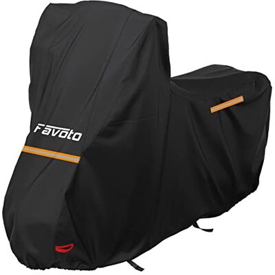 Favoto Motorcykel Skal 210D Oxford Motorcykelöverdrag med vindruta med hög reflekterande remsor, Vattentät Damm Regn Vind Fågeldroppar 245x105x160cm Svart Favoto Motorcykel Skal 210D Oxford Motorcykelöverdrag med vindruta med hög reflekterande remsor, Vattentät Damm Regn Vind Fågeldroppar 245x105x160cm Svart