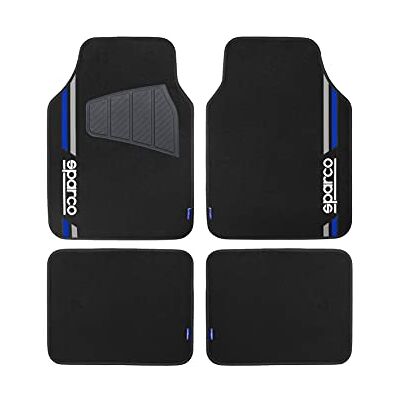 Sparco Set med 4 universella svarta och blå mattor, 2 fram med logotyp och 2 bak för bilar Sparco Set med 4 universella svarta och blå mattor, 2 fram med logotyp och 2 bak för bilar