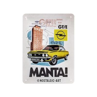 ART Retro Plåtskylt, 15 x 20 cm, Opel – Manta GT/E Collage original Opel license product (OLP), av metall, vintagedesign, Presentidé för Opel-fans ART Retro Plåtskylt, 15 x 20 cm, Opel – Manta GT/E Collage original Opel license product (OLP), av metall, vintagedesign, Presentidé för Opel-fans