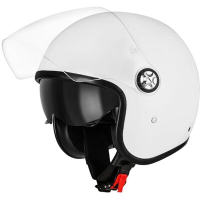 Favoto Motorcykelhjälm, mopedhjälm, jethjälm, med dubbla visir, solskydd 3/4, halvhjälm för män och kvinnor, ventilerande motorcykelhjälm, ECE 22.06, L (59–60 cm) vit Favoto Motorcykelhjälm, mopedhjälm, jethjälm, med dubbla visir, solskydd 3/4, halvhjälm för män och kvinnor, ventilerande motorcykelhjälm, ECE 22.06, L (59–60 cm) vit