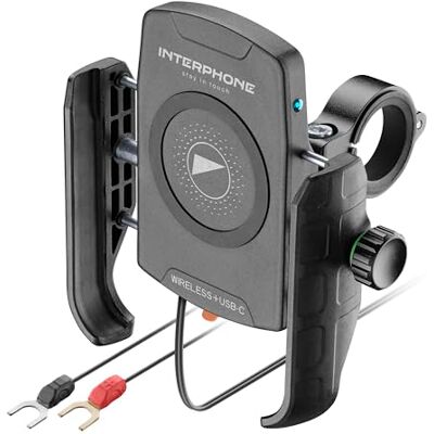 Interphone Motorcykel 15W Qi trådlös laddning + USB-C snabbladdning smarttelefonstativ krabba, universell för 12–32 mm styre, vibrations- och väderbeständigt Interphone Motorcykel 15W Qi trådlös laddning + USB-C snabbladdning smarttelefonstativ krabba, universell för 12–32 mm styre, vibrations- och väderbeständigt