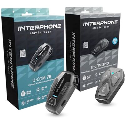 Interphone U-COM 7R och U-COM 3HD motorcykelintercom, 2-pack förare passagerare motorcykel intercom, hjälmintercom med Bluetooth 5.1 för gruppkommunikation för upp till 4 användare, IP67 vattentät Interphone U-COM 7R och U-COM 3HD motorcykelintercom, 2-pack förare passagerare motorcykel intercom, hjälmintercom med Bluetooth 5.1 för gruppkommunikation för upp till 4 användare, IP67 vattentät