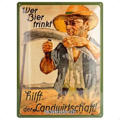ART Plåtskylt i retrostil, Wer Bier trinkt hilft der Landwirtschaft – Presentidé för ölälskare, av metall, Deko vintagedesign, 30 x 40 cm ART Plåtskylt i retrostil, Wer Bier trinkt hilft der Landwirtschaft – Presentidé för ölälskare, av metall, Deko vintagedesign, 30 x 40 cm