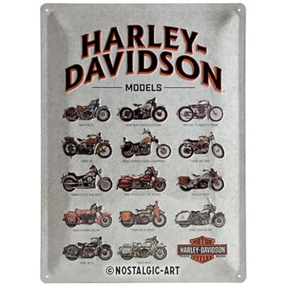 Retro Plåtskylt, 30 x 40 cm, Harley – Model Chart original Harley-Davidson license product (OLP), av metall, vintagedesign, Presentidé för motorcyklister Retro Plåtskylt, 30 x 40 cm, Harley – Model Chart original Harley-Davidson license product (OLP), av metall, vintagedesign, Presentidé för motorcyklister