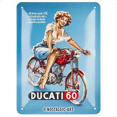 ART Plåtskylt i retrostil, 15 x 20 cm, Ducati – Cilindrata 60 Pin Up – Presentidé för mc-åkare, Official License Product (OLP), av metall, vintagedesign ART Plåtskylt i retrostil, 15 x 20 cm, Ducati – Cilindrata 60 Pin Up – Presentidé för mc-åkare, Official License Product (OLP), av metall, vintagedesign