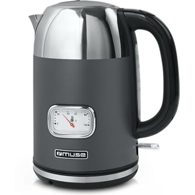 Muse rostfritt stål retro vattenkokare med analog temperaturdisplay, med filter, transparent skala, 1,7 l kapacitet, automatisk avstängning, grått rostfritt stål (MS-020 DG) Muse rostfritt stål retro vattenkokare med analog temperaturdisplay, med filter, transparent skala, 1,7 l kapacitet, automatisk avstängning, grått rostfritt stål (MS-020 DG)