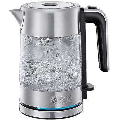 Russell Hobbs Compact vattenkokare i glas, 0.8l, 2200W, LED-belysning, antikalkfilter, perfekt hällpip, perfekt för det lilla hemmet, resevattenkokare, 24191-70 Russell Hobbs Compact vattenkokare i glas, 0.8l, 2200W, LED-belysning, antikalkfilter, perfekt hällpip, perfekt för det lilla hemmet, resevattenkokare, 24191-70