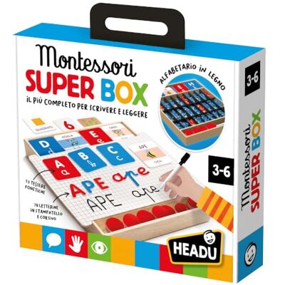 Headu Montessori Super Box Den mest kompletta för att lära sig skriva och läsa Montessori-spel för barn 3–6 år, träskrift, 96 möbelbokstäver, kit för alfabetet, tillverkad i Italien Headu Montessori Super Box Den mest kompletta för att lära sig skriva och läsa Montessori-spel för barn 3–6 år, träskrift, 96 möbelbokstäver, kit för alfabetet, tillverkad i Italien