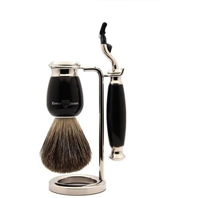 Edwin Jagger Rakning present set – Pure Badger Dachshaar-rakborste, Gillette Mach 3 rakhyvlar, nickelpläterade stativ, ebenholts, 1-pack (1 x 1 styck) Edwin Jagger Rakning present set – Pure Badger Dachshaar-rakborste, Gillette Mach 3 rakhyvlar, nickelpläterade stativ, ebenholts, 1-pack (1 x 1 styck)