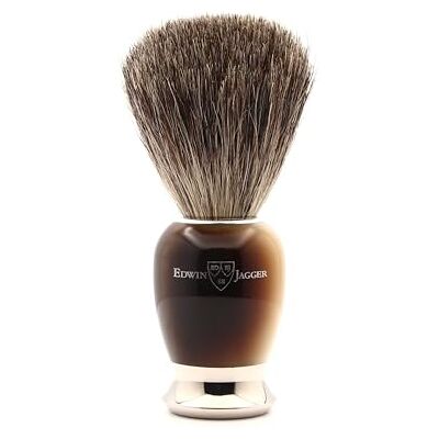 Edwin Jagger Pure Badger rakborste för takhår – hornnimitathandtag, nickelpläterade ändkåpor, 1-pack (1 x 1 styck) Edwin Jagger Pure Badger rakborste för takhår – hornnimitathandtag, nickelpläterade ändkåpor, 1-pack (1 x 1 styck)