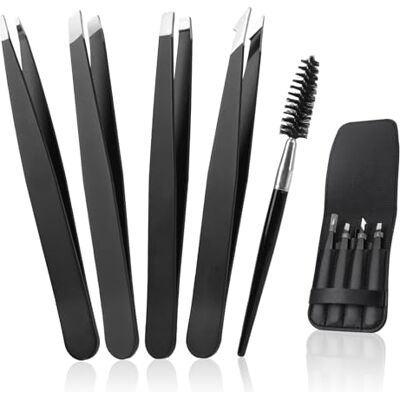 Alyvisun 5 Pcs Professionell Pincettpaket, Bärbart Rostfritt Stål Pincett Set, Texturerad Halkskyddsbeläggning, Lämplig för Ansiktshår Avlägsna för Kvinnor och Män (Svart) Alyvisun 5 Pcs Professionell Pincettpaket, Bärbart Rostfritt Stål Pincett Set, Texturerad Halkskyddsbeläggning, Lämplig för Ansiktshår Avlägsna för Kvinnor och Män (Svart)