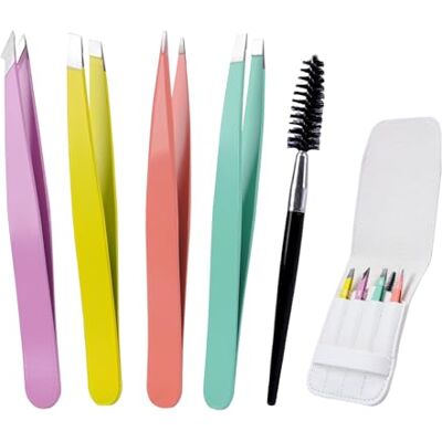 Alyvisun 5 Pcs Bärbart Pincettset, Professionell Rostfritt Stål Pincettpaket, Texturerad Halkskyddsbeläggning, Lämplig för Inåtväxande hår för män och Kvinnor (flerfärgad) Alyvisun 5 Pcs Bärbart Pincettset, Professionell Rostfritt Stål Pincettpaket, Texturerad Halkskyddsbeläggning, Lämplig för Inåtväxande hår för män och Kvinnor (flerfärgad)