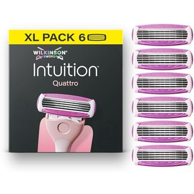 Wilkinson Sword Intuition Quattro rakapparat för kvinnor, XL förpackning, sex ersättningsblad Wilkinson Sword Intuition Quattro rakapparat för kvinnor, XL förpackning, sex ersättningsblad