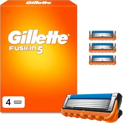 Gillette Fusion5 rakblad, 4 original ersättningsblad för män med större glidremsor för smidig glid och 5 blad för en otroligt noggrann och bekväm rakning Gillette Fusion5 rakblad, 4 original ersättningsblad för män med större glidremsor för smidig glid och 5 blad för en otroligt noggrann och bekväm rakning