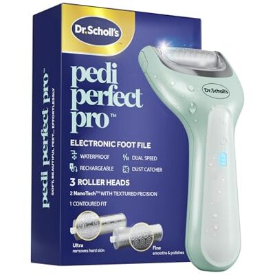 Scholl Pedi Perfect Pro elektrisk fotförhårdnader borttagare med x3 rullhuvuden, vattentät, uppladdningsbar tar bort hård hud för mjuka vackra fötter, 50-minuters körtid, dammfångare Scholl Pedi Perfect Pro elektrisk fotförhårdnader borttagare med x3 rullhuvuden, vattentät, uppladdningsbar tar bort hård hud för mjuka vackra fötter, 50-minuters körtid, dammfångare