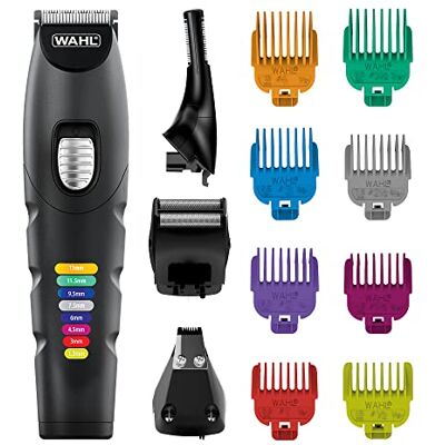 Wahl Färgtrim 8-i-1 Multigroomer, färgkodade längder, kroppstrimmers, ansikts- och kroppsvård, skäggtrimmare män, laddningsbar trimmer, sladdlös, stubbtrimmer, 4 huvuden Wahl Färgtrim 8-i-1 Multigroomer, färgkodade längder, kroppstrimmers, ansikts- och kroppsvård, skäggtrimmare män, laddningsbar trimmer, sladdlös, stubbtrimmer, 4 huvuden