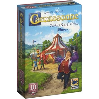 Hans im Glück Carcassonne – cirkus och artister (upplaga 2025), 10. Förlängning, familjespel, 2–6 spelare, 7 år, 45 minuter, tyska Hans im Glück Carcassonne – cirkus och artister (upplaga 2025), 10. Förlängning, familjespel, 2–6 spelare, 7 år, 45 minuter, tyska