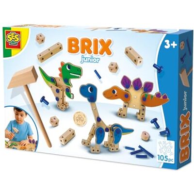 Creative – Brix Junior – Dinos – dinosaurieleksaker – träbyggstenar – byggset – med trädelar, trähammare och dino-former – från 3 år Creative – Brix Junior – Dinos – dinosaurieleksaker – träbyggstenar – byggset – med trädelar, trähammare och dino-former – från 3 år