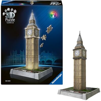 Ravensburger 3D Puzzle Iconics: 12008025 Big Ben med ljus Londons berömda landmärke som en detaljerad och upplyst modell Ravensburger 3D Puzzle Iconics: 12008025 Big Ben med ljus Londons berömda landmärke som en detaljerad och upplyst modell