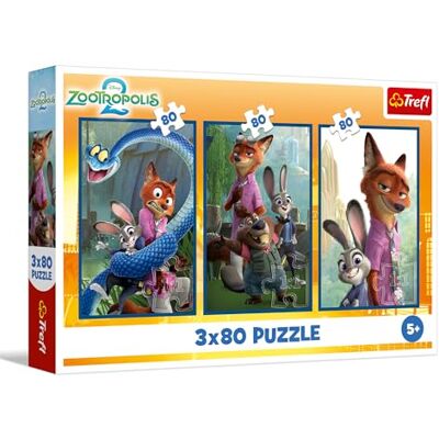 Trefl – 3-i-1-pussel: Zootopia 2, Animal Investigation – 3 x 80 bitar, Set med tre pussel för barn från 5 år Trefl – 3-i-1-pussel: Zootopia 2, Animal Investigation – 3 x 80 bitar, Set med tre pussel för barn från 5 år