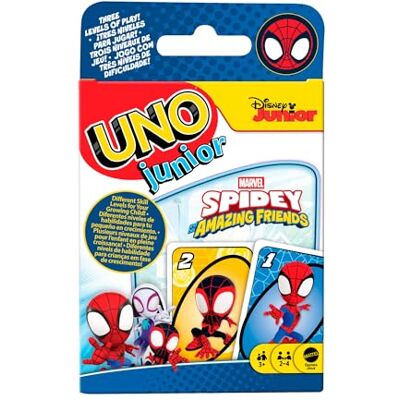 Mattel UNO junior Marvel Spidey och hans fantastiska vänner Pedagogiskt kortspel för förskolebarn med temalek och 3 nivåer, 2-4 spelare, JND89 Mattel UNO junior Marvel Spidey och hans fantastiska vänner Pedagogiskt kortspel för förskolebarn med temalek och 3 nivåer, 2-4 spelare, JND89