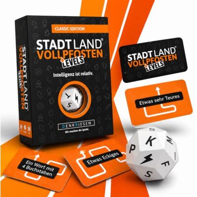 DENKRIESEN – City Land Vollpstolp Levels – Classic Edition 60 spelkort och blixtkuber från 12 år ca. 30 min speltid för 2–6 spelare Familjespel i staden land flod stil DENKRIESEN – City Land Vollpstolp Levels – Classic Edition 60 spelkort och blixtkuber från 12 år ca. 30 min speltid för 2–6 spelare Familjespel i staden land flod stil