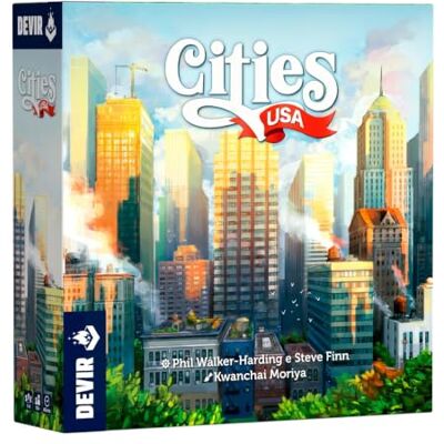 Devir Cities USA – Brädspel för strategi och stadsplanering, bygga stadsdelar och utveckla amerikanska ikoniska städer, 2–4 spelare, italiensk utgåva Devir Cities USA – Brädspel för strategi och stadsplanering, bygga stadsdelar och utveckla amerikanska ikoniska städer, 2–4 spelare, italiensk utgåva