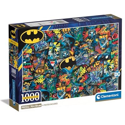 Clementoni Batman Impossible Batman-1000 bitar, inklusive affisch, svårt pussel, roligt för vuxna, tillverkad i Italien, 39906, flerfärgad Clementoni Batman Impossible Batman-1000 bitar, inklusive affisch, svårt pussel, roligt för vuxna, tillverkad i Italien, 39906, flerfärgad