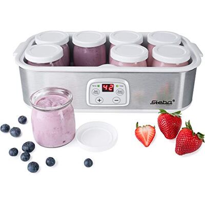 Steba Yoghurtmaker för utsökt hemmagjord yoghurt i perfekt konsistens; 8 glas-yoghurtkoppar med lock på 180 ml; 1,4 liter total volym; justerbar temperatur 20–55 °C, JM 3 Steba Yoghurtmaker för utsökt hemmagjord yoghurt i perfekt konsistens; 8 glas-yoghurtkoppar med lock på 180 ml; 1,4 liter total volym; justerbar temperatur 20–55 °C, JM 3