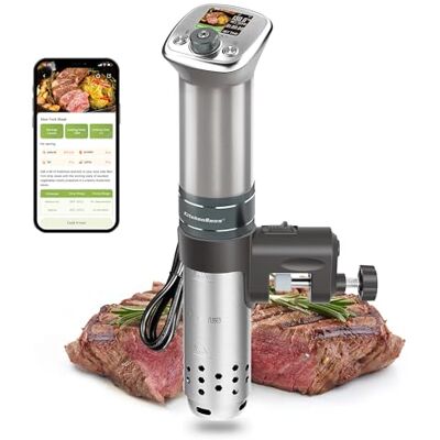 KitchenBoss Sous Vide Stick WiFi Appkontrollerad precisionstermometer med TFT-touchdisplay, 1100W, 40-90°C, IPX7-vattentät, ultra tyst KitchenBoss Sous Vide Stick WiFi Appkontrollerad precisionstermometer med TFT-touchdisplay, 1100W, 40-90°C, IPX7-vattentät, ultra tyst
