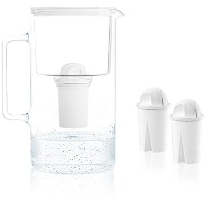 Wessper Vattenfilter kanna glas 3 l kristallin, set vattenkanna och 2 filter Aqua Classic, vattenkaraff för dricksvatten kompatibel med Brita Classic, Dafi – vit Wessper Vattenfilter kanna glas 3 l kristallin, set vattenkanna och 2 filter Aqua Classic, vattenkaraff för dricksvatten kompatibel med Brita Classic, Dafi – vit