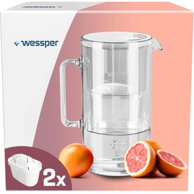 Wessper Glasfilterkaraff med två filterkaraff, kompatibel med Brita Maxtra, Brita Maxtra+, stor kapacitet 2,5 l, karaffsats + 2 patroner vit Wessper Glasfilterkaraff med två filterkaraff, kompatibel med Brita Maxtra, Brita Maxtra+, stor kapacitet 2,5 l, karaffsats + 2 patroner vit