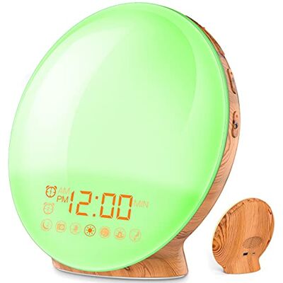 COULAX Wake Up ljus väckarklocka träutseende dagsljus väckarklocka ljus väckarklocka med 2 larmtider 7 naturljud och FM-radio snooze väckningsljus larmklocka för vuxna och barn COULAX Wake Up ljus väckarklocka träutseende dagsljus väckarklocka ljus väckarklocka med 2 larmtider 7 naturljud och FM-radio snooze väckningsljus larmklocka för vuxna och barn