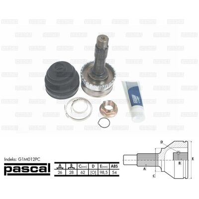 PASCAL G1M012PC CV-ledd - Tänder 26/28, O-ring 62mm, Hjul sida PASCAL G1M012PC CV-ledd - Tänder 26/28, O-ring 62mm, Hjul sida