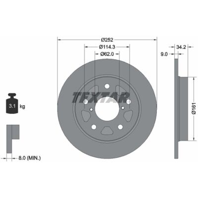 TEXTAR Suzuki Swift V - Bromsskiva 252mm Voll 9mm TEXTAR Suzuki Swift V - Bromsskiva 252mm Voll 9mm