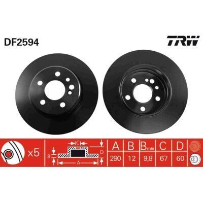 Bromsskiva Trw Df2594 Bak, Full, 1 Stycke Bromsskiva Trw Df2594 Bak, Full, 1 Stycke