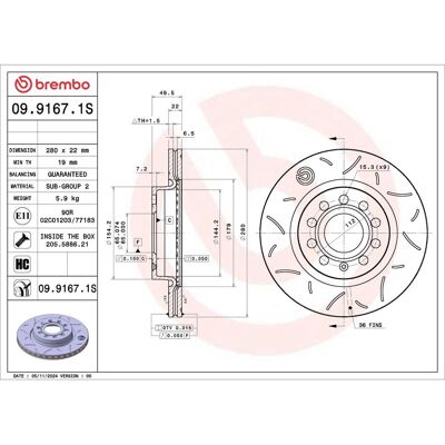 Bromsskiva Brembo 09.9167.1s Bromsskiva Brembo 09.9167.1s