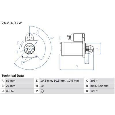 Bosch 0 986 021 190 Startmotor - Höger rotation - 24V - 4kW Bosch 0 986 021 190 Startmotor - Höger rotation - 24V - 4kW