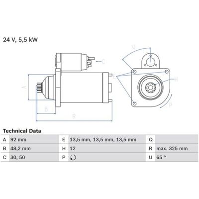 BOSCH 0 986 021 480 Startmotor - 24V, 5,5kW, medurs, flytande kugge BOSCH 0 986 021 480 Startmotor - 24V, 5,5kW, medurs, flytande kugge