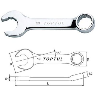 TOPTUL 15 mm Kort Öppningsnyckel - Nyckel TOPTUL 15 mm Kort Öppningsnyckel - Nyckel