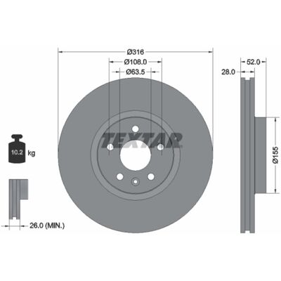 TEXTAR V60 V70 S60 II Broms skiva - Ventilerad, Högt kolinnehåll - 316mm TEXTAR V60 V70 S60 II Broms skiva - Ventilerad, Högt kolinnehåll - 316mm