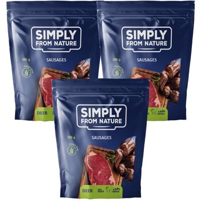 SIMPLY FROM NATURE Hjortkött hundkorv - Naturliga godsaker - 3x200g SIMPLY FROM NATURE Hjortkött hundkorv - Naturliga godsaker - 3x200g