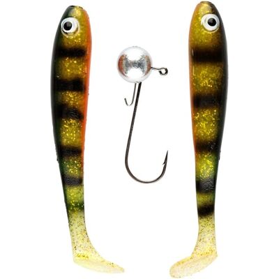 IFISH The Demon Shad 10cm, 2-pack inkl. Jiggskalle - Fluo Perch IFISH The Demon Shad 10cm, 2-pack inkl. Jiggskalle - Fluo Perch