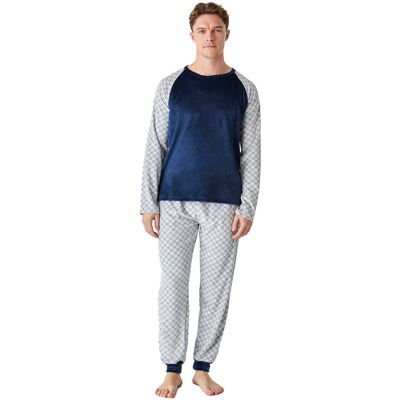 J&J Brothers herrpyjamas i sammet - Stor - Blå - Vinter J&J Brothers herrpyjamas i sammet - Stor - Blå - Vinter